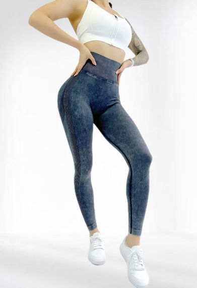 Лосіни з пуш ап ефектом для фітнесу з високою талією в рубчик LILAFIT Чорний L (LFL000060) | Зображення 1