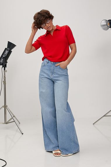 Однотонне в'язане поло - червоний цвет, ONE SIZE (є розміри) | Зображення 2