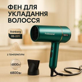 Фени для сушіння волосся Rainberg RB-2211, Фен для волосся з дифузором, Професійний фен оригінал WC-11