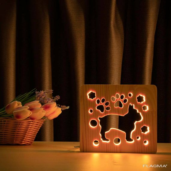 Светильник ночник ArtEco Light из дерева LED "Собака бульдожка" с пультом и... | Зображення 5