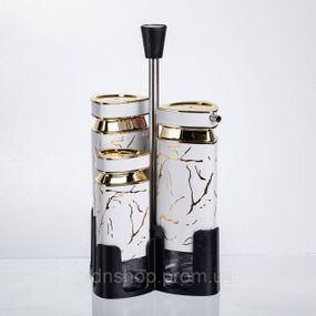 Набір баночок для спецій і рідких текстур 4 предмети на підставці білий мармур HP-1331