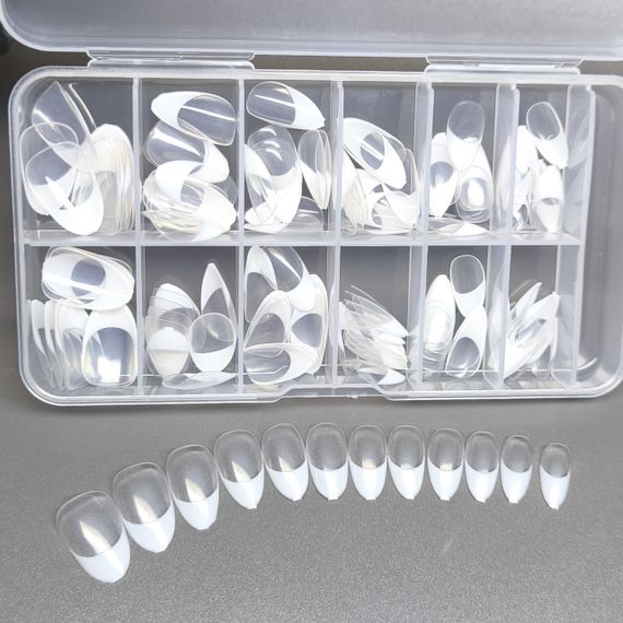 Гелеві тіпси для нарощення френч 120шт (короткий мигдаль) в боксі