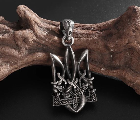 Кулон підвіска Primolux Saber тризуб з гербом України та ланцюжком - Silver | Зображення 4