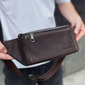 Сумка-бананка зі шкіри 24х11х8, чоловічий крейзі хорс для гаджетів на пояс CH-7371 коричнева