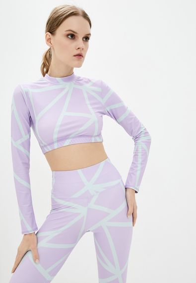 Спортивный топ 4Profi с длинным рукавом c принтом "Геометрия" фиолет/мята размер S бифлекс 16879