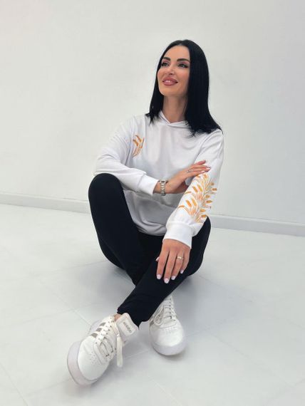 Женское весеннее худи с принтом колоски GF4195 цвет белый, размер 50/52 | Зображення 1