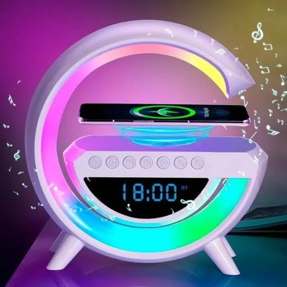 Розумний світильник з будильником/Нічник з бездротовою зарядкою для телефону/Bluetooth-колонка