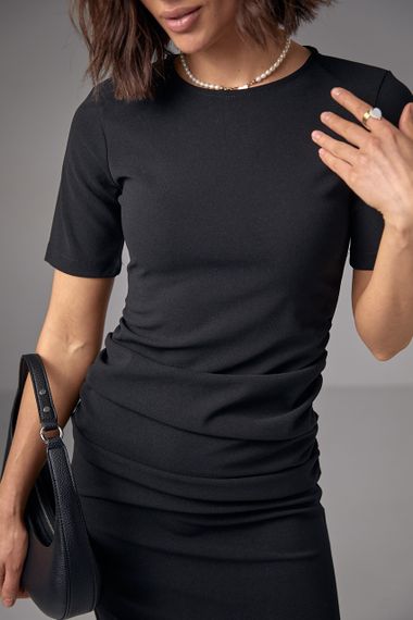 Силуэтное платье миди с драпировкой - черный цвет, S (есть размеры) | Зображення 3