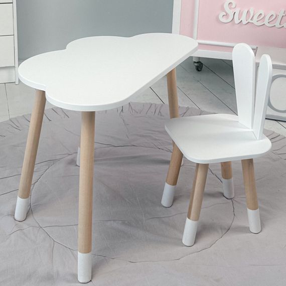 Дитячий столик хмарка і стільчик білий зайчик. Для гри, малювання, навчання! | Зображення 2
