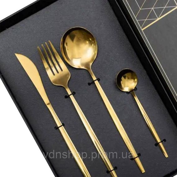 Набір столових приборів 24 предмети набір ложок виделок і ножів на 6 персон Золотистий HP-20-43 | Зображення 1