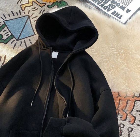 Жіноче зип-худі оверсайз на блискавці тепле на флісі з капюшоном розмір 48/52 колір чорний  GF052 | Зображення 3