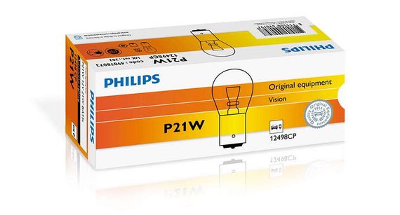 Покажнена лампа розжарювання PHILIPS 12498CP P21W 12 V 21 W BA15s | Зображення 1