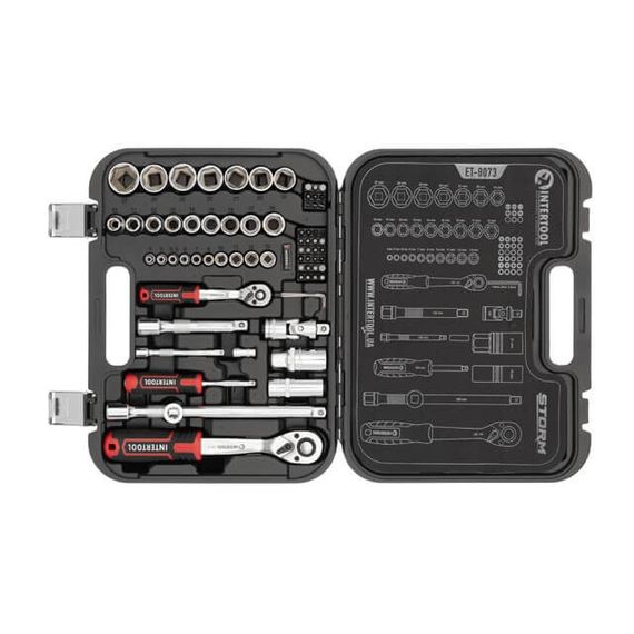 Набір інструментів 73 од., STORM, 1/2", 1/4", Cr-V INTERTOOL ET-8073 | Зображення 1