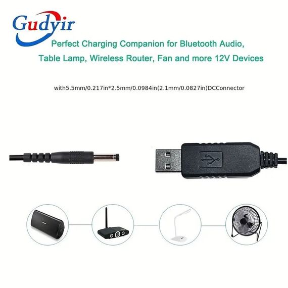 Повышающий переходник-кабель для роутера USB 5V to 12V DC 5.5x2.5 для питания роутера с повербанка | Зображення 4
