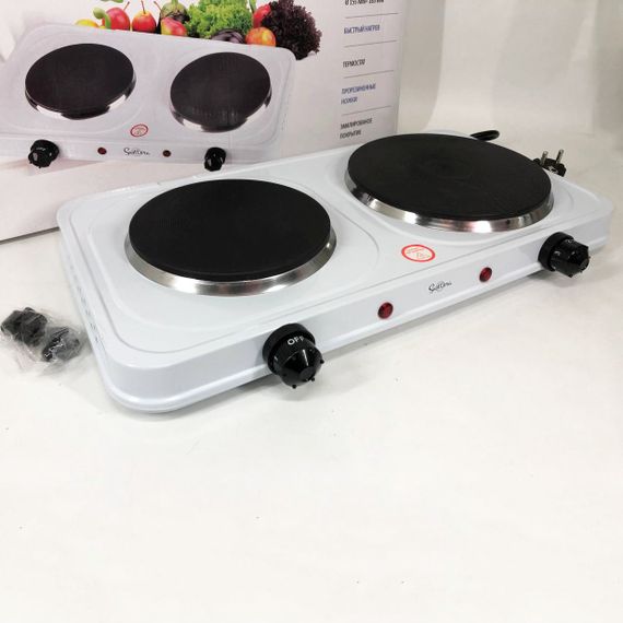 Электроплита 2 конфорки Suntera DP-1935B, 2500W белая | RY-969 Плита двухкомфорочная | Зображення 2