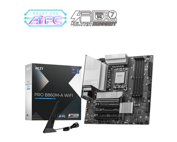 Материнcька плата MSI PRO B860M-A WIFI s1851 B860 4xDDR5 M.2 HDMI DP WiFi BT mATX 911-7E42-002 | Зображення 4