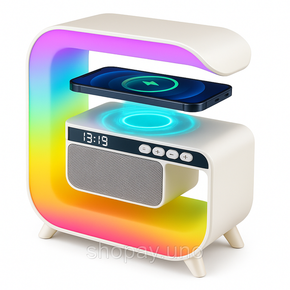 Настільна лампа з колонкою RGB G3, Лампа з вбудованою бездротовою зарядкою, Зарядна станція нічник HF-57