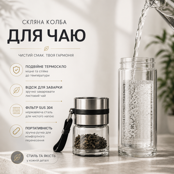 Скляна колба-заварник для чаю 500 мл із боросилікатного скла, із подвійними стінками та відсіком для заварки | Зображення 5