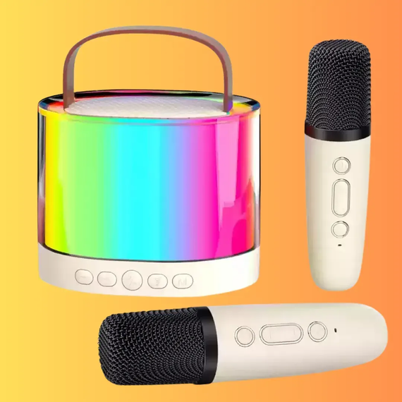 Дитяче караоке з 2ма мікрофонами K12 зі зміною голосу Bluetooth колонка з RGB підсвічуванням | Зображення 1