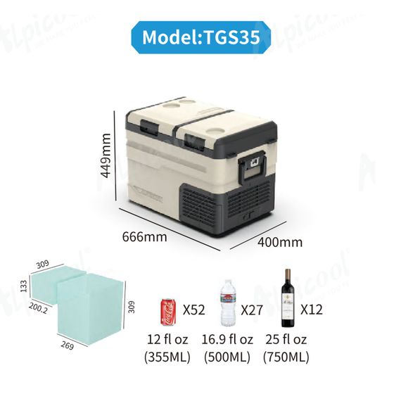 Компресорний автохолодильник Alpicool TGS35 (LG) (38 літрів). Двокамерний. До -20℃, (12, 24, 220 вольт) | Зображення 6