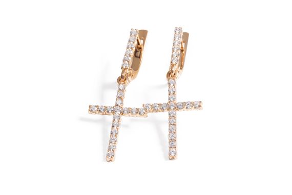 Серьги из красного золота с фианитами в виде креста S-0274 | Зображення 1