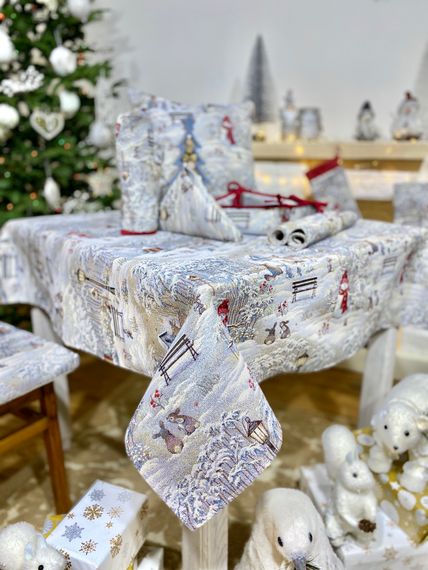 Скатертина гобеленова EDEN854W Зимова прогулянка Limaso, 137х240, Прямокутна, Новорічний, Без люрексу, 75% поліестер, 22% бавовна, 3% акрил, Гобелен | Зображення 3