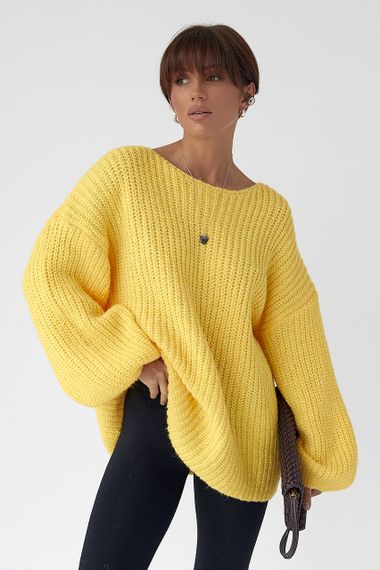 Однотонний джемпер крупної в'язки - жовтий цвет, ONE SIZE (є розміри) | Зображення 4