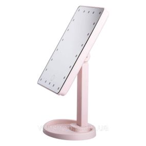 Настольное зеркало с подсветкой 22 LED для макияжа 21х16 см прямоугольное на ножке USB Розовое HP-10-4AP