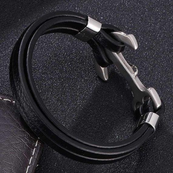 Мужской кожаный браслет Primo Rope Anchor с застежкой якорь - Black | Зображення 2