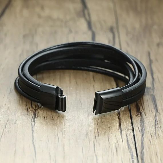 Мужской кожаный браслет Primo Jewelry Punk с магнитной застежкой - Black | Зображення 4