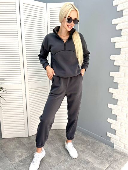 Женский теплый спортивный костюм на флисе, GF5699 цвет серый, размер 46/48