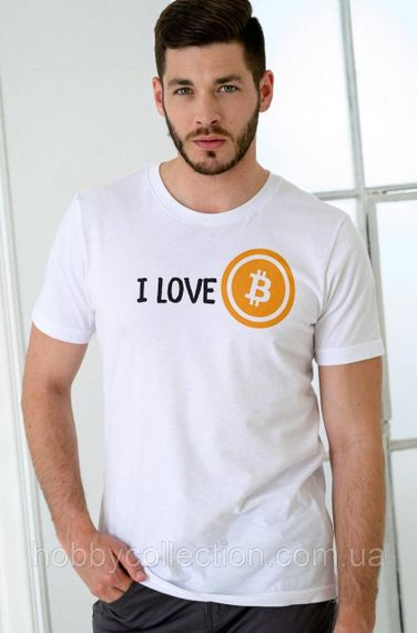 Футболка чоловіча із принтом "I Love BTC" біла