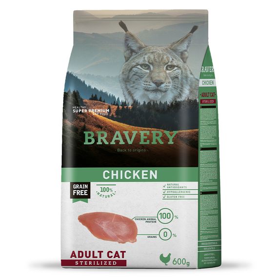 Корм Bravery Cat Adult Sterilized Chicken сухой с курицей для стерилизованных котов 600 гр