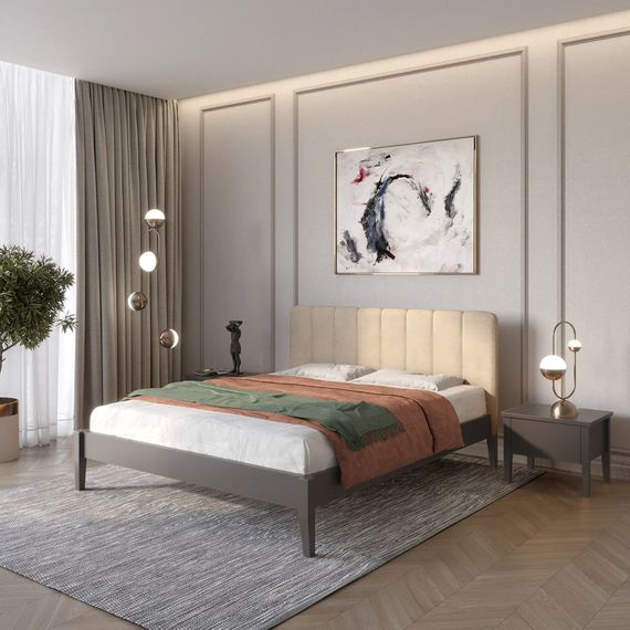 Двоспальне дерев&#039;яне ліжко Mebigrand Лондон ДК Графітовий (RAL9011)/Аляска 23 (Бежевий) Б1 160х200 см (MBG-6778)