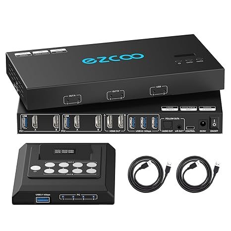 4K при 60 Гц HDMI KVM-перемикач USB 3.0, 2 монітори, 2 комп’ютери, емулятори EDID, KVM-перемикач з підтримкою двох моніторів для 2 ПК (ez-sw21h20a-ku32d)