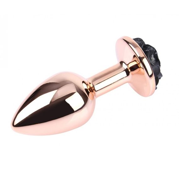 Анальна пробка із стоппером у формі чорної троянди S Evil Rose Chisa, металева, золота | Зображення 2