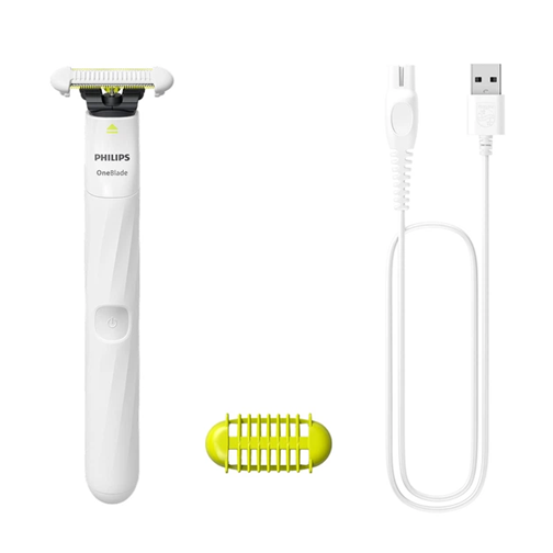 Беспроводной электростанок Philips OneBlade Anti-Friction для бороды усов и тела имеет водонепроницаемый корпус Белый