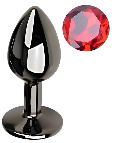 Анальна пробка з кристалом EGZO - Dark Gray Round Plug Red, size S Sex Aura | Зображення 1