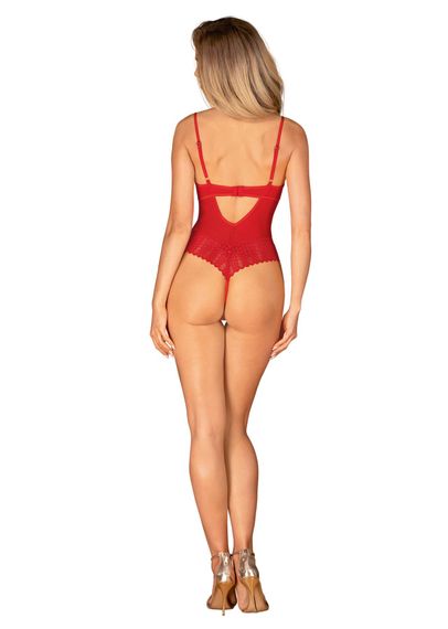 Боді з доступом Obsessive Ingridia crotchless teddy XS/S, червоне, відкриті груди | Зображення 6