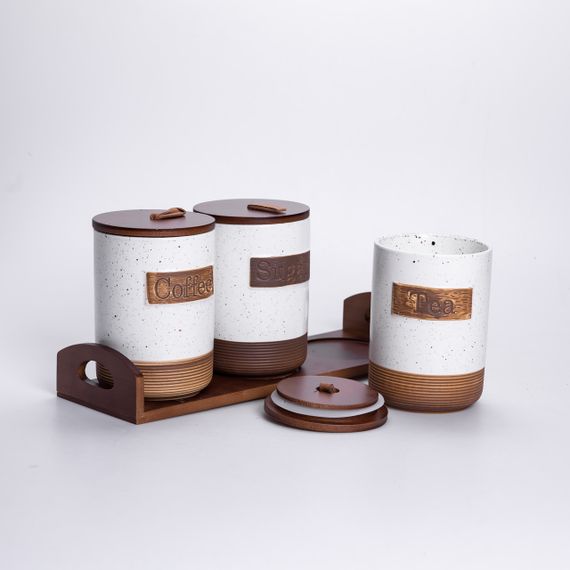 Набір банок для сипучих продуктів 3 шт. з бамбуковими кришками на підставці | Зображення 3