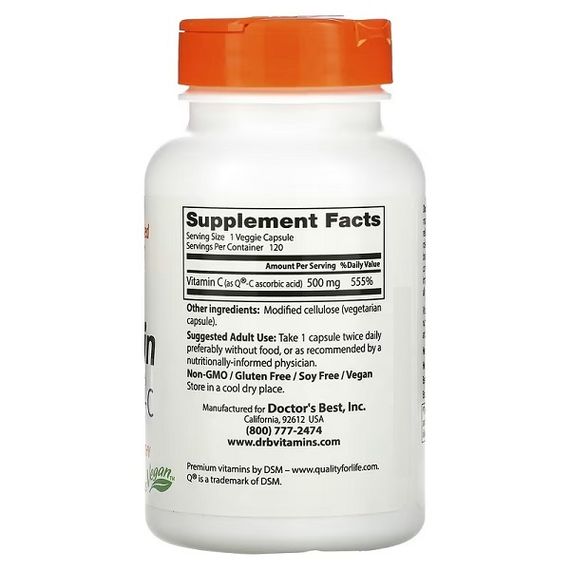 Витамин C Doctor's Best Vitamin C 500 mg 120 Veg Caps | Зображення 1