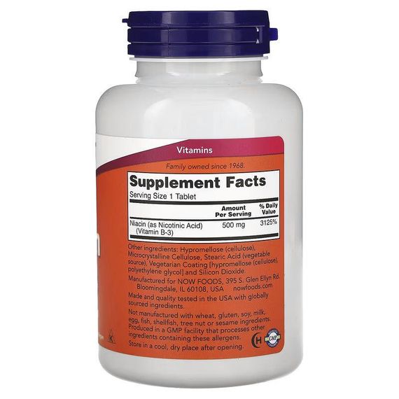 NOW Niacin / Ниацин 500 мг в таблетках №250 | Зображення 2