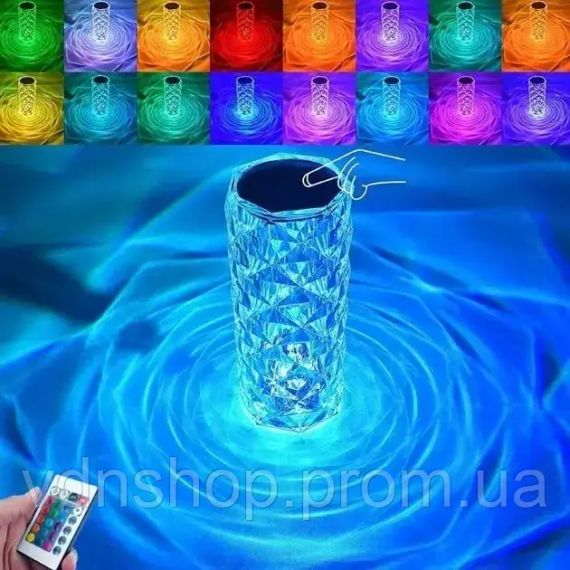 Настільна лампа Роза з пультом RGB Crystal Rose. Проекційний світильник-торшер нічник rose diamond table lamp кристал | Зображення 3