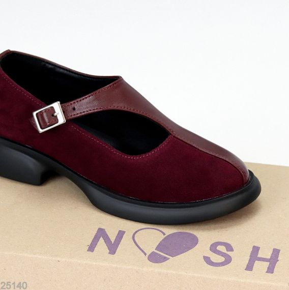 Дизайнерські бордові туфлі натуральна шкіра + замша низький хід | Зображення 1