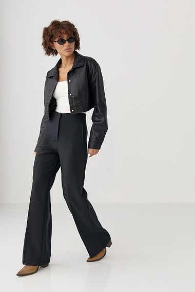 Коротка куртка зі шкірозамінника - чорний цвет, L (є розміри) | Зображення 2