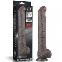 Фалоімітатор - Dual Layered Bendable Silicone Cock XXL 14.5'' Black Sex Aura | Зображення 1