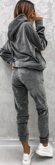 Женский велюровый костюм двойка джоггеры и худи IP445 цвет серый, размер S/M | Зображення 1