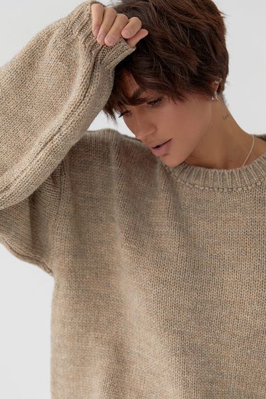 В'язана однотонна кофта з рукавами-ліхткриками - кавовий цвет, ONE SIZE (є розміри) | Зображення 4