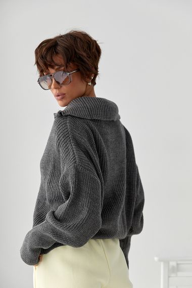 В'язаний жіночий кардиган на блискавці - сірий цвет, ONE SIZE (є розміри) | Зображення 1