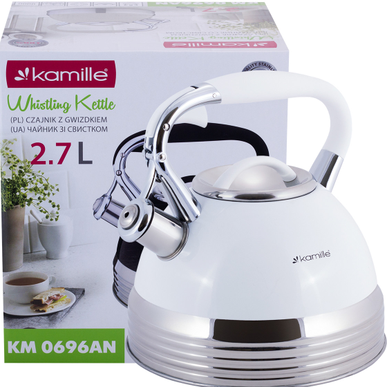 Чайник 2,7л нержавіюча сталь зі свистком з ручкою "soft-touch" (білий,беж,чорний) 0696WH KAMILLE | Зображення 1